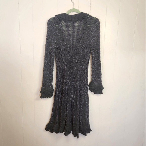 Glam & Fame Ruffle Knit Duster Sweater Cardigan Navy Black Size Small Medium New - Picture 3 of 11